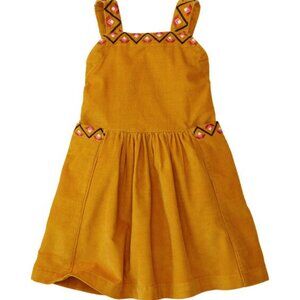 Hanna Andersson Mustard Golden Yellow Embroidered Corduroy‎ Pinafore Dress 85/2T